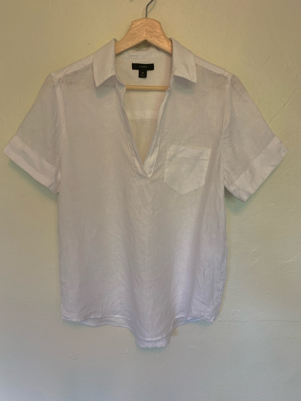 J. Crew White Linen Short-Sleeve Polo-Style Shirt Sz XS